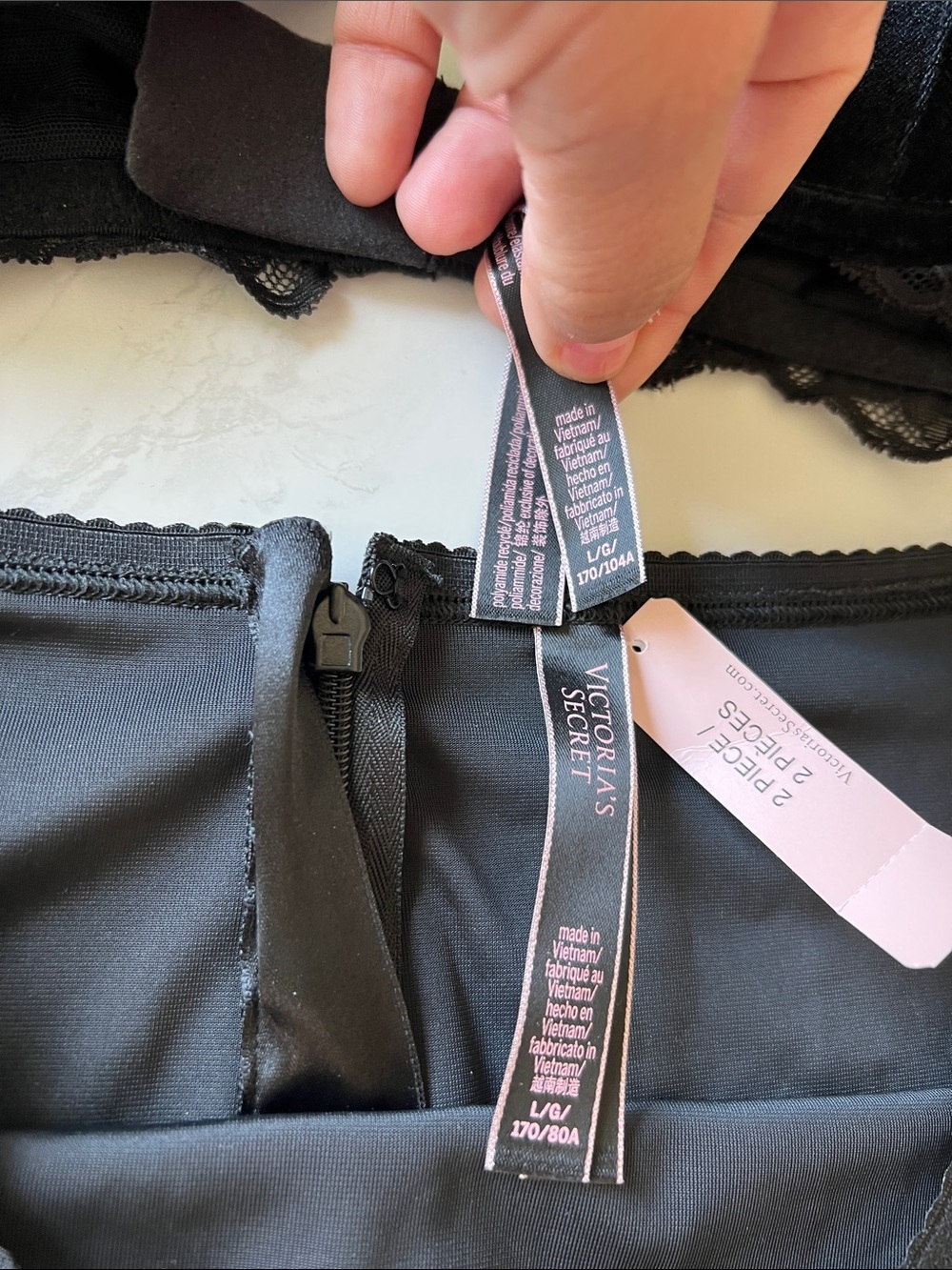 Victoria's Secret Black Velvet Lace-Trim Bra & Garter Skirt Set - Picture 2 of 5